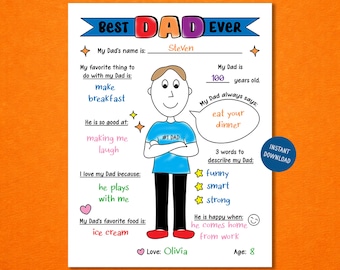 All About My Dad Printable Template, Father's Day Questionnaire, Personalized Gift for Dad, Fill in Kids Coloring Page, Dad Birthday Gift