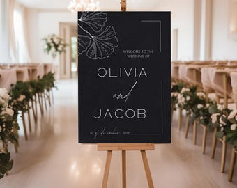 Wedding Welcome Sign – Elegant Black Design, Editable Canva Template, Digital Printable Wedding Decor, Modern Formal Style - Black Promise