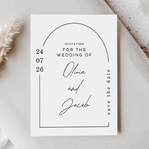 Minimalistische zwart-withuwelijksuitnodiging, bewerkbare Canva-sjabloon, modern en tijdloos digitaal ontwerp huwelijksuitnodiging - New Chapter