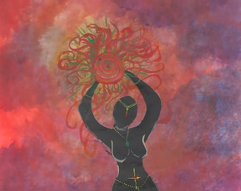 Chakra vrouw aquarel kunstafdruk | Vrouwelijke energie (digitale download)