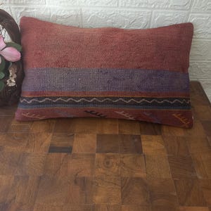 Handmade 30x50 cm (12x20 in) Kilim Pillow Cover | Vintage Turkish Lumbar Cushion | Boho Throw Pillow | Ethnic Sofa Decor anatolian pillow
