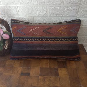 Handmade 30x50 cm (12x20 in) Kilim Pillow Cover | Vintage Turkish Lumbar Cushion | Boho Throw Pillow | Ethnic Sofa Decor anatolian pillow