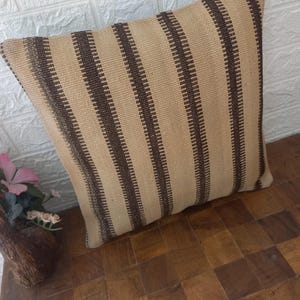 Handmade Light-Colored Turkish Kilim Pillow 40x40 cm (16x16 inches) - Square Bohemian Tribal Pillow, Authentic Cream White Decorative Pillow