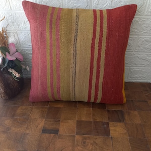 16x16-inch Vintage Kilim Pillowcase, Home Decor, Turkish Pillow, Kilim Pillow, Decorative Throw Pillow, Carpet Pillow, Kilim Cushion Cover