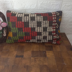 Handmade 30x50 cm (12x20 in) Kilim Pillow Cover | Vintage Turkish Lumbar Cushion | Boho Throw Pillow | Ethnic Sofa Decor anatolian pillow