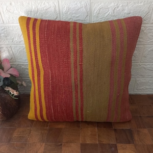 16x16-inch Vintage Kilim Pillowcase, Home Decor, Turkish Pillow, Kilim Pillow, Decorative Throw Pillow, Carpet Pillow, Kilim Cushion Cover