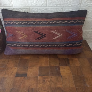 Handmade 30x50 cm (12x20 in) Kilim Pillow Cover | Vintage Turkish Lumbar Cushion | Boho Throw Pillow | Ethnic Sofa Decor anatolian pillow