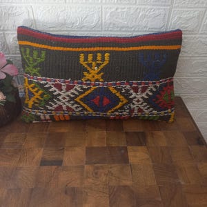 Handmade 30x50 cm (12x20 in) Kilim Pillow Cover | Vintage Turkish Lumbar Cushion | Boho Throw Pillow | Ethnic Sofa Decor anatolian pillow