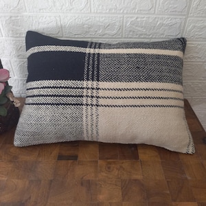 Handmade Light-Colored Turkish Kilim Pillow 40x40 cm (16x16 inches) - Square Bohemian Tribal Pillow, Authentic Cream White Decorative Pillow