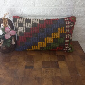 Handmade 30x50 cm (12x20 in) Kilim Pillow Cover | Vintage Turkish Lumbar Cushion | Boho Throw Pillow | Ethnic Sofa Decor anatolian pillow