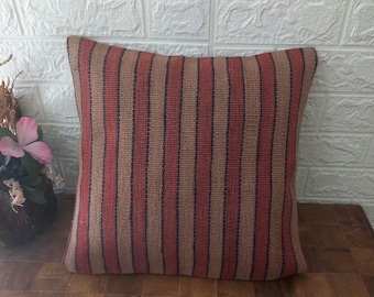 16x16-inch Vintage Kilim Pillowcase, Home Decor, Turkish Pillow, Kilim Pillow, Decorative Throw Pillow, Carpet Pillow, Kilim Cushion Cover
