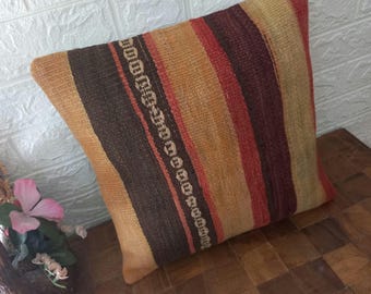 16x16-inch Vintage Kilim Pillowcase, Home Decor, Turkish Pillow, Kilim Pillow, Decorative Throw Pillow, Carpet Pillow, Kilim Cushion Cover