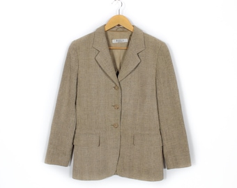 Marella Vintage Women Blazer Suit Jacket Brown Blend Plaid Lined Pockets USA 6