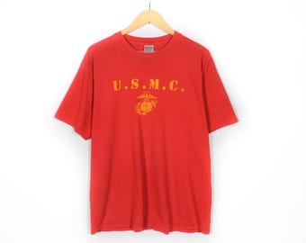 Vintage USMC Mens United States Marrine Corps Military Red T-Shirt Size Large
