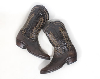 Vintage USA Tony Lama Style Western Cowboy Leather Boots Brown Cognac Size 43