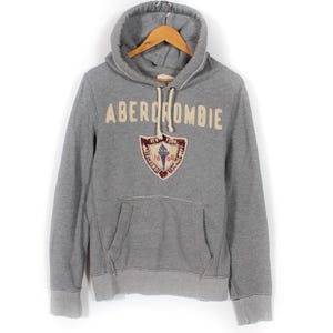 Vintage Y2K Abercrombie & Fitch New York Herren Grau bestickter Hoodie Größe S
