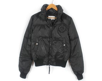 GF Ferre Vintage Y2k Cropped Hooded Puffer Jacket Womens Black Size S-M 28/42