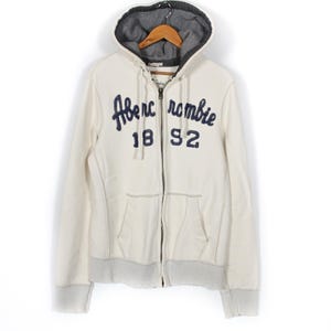 Vintage Y2K Abercrombie & Fitch Herren bestickter Zip Hoodie Größe L