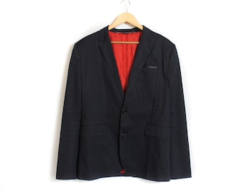 Genuine Dirk Bikkembergs Mens Blazer Navy Blue Red Lining Size 52 2 Piece Rare