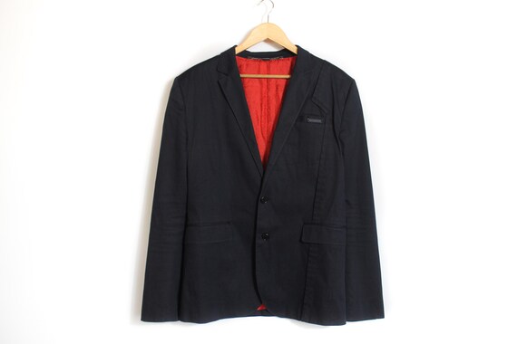 Dirk Bikkembergs, Genuine Dirk Bikkembergs Mens Blazer Navy Blue Red Lining Size 52 2 Piece Rare