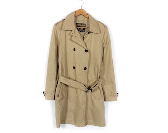 Woolrich Womens Trench Coat Nylon Jacket Beige Khaki Size L