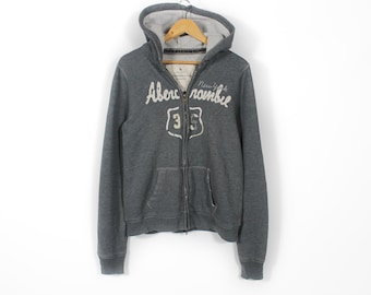 Abercrombie & Fitch Y2k Zip Hoodie Destroyed Gray Womens Size XL