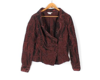 Nara Camicie Blazer Flower Designer Womens Jacket Floral Print Size 10 Burgundy