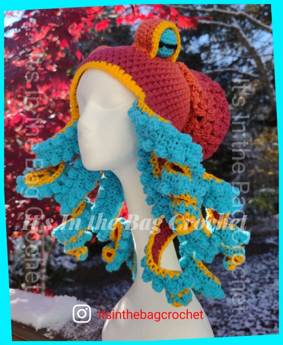 Handmade Teal and Yellow Crochet Octopus Hat Octopus Hat in Teal and Tan Crocheted by Mumsie of Stratford  main image 2