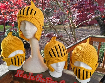Gold Knight's Helmets Crocheted for Baby to Adult