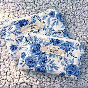 Mini billetera floral azul: monedero pequeño con cremallera para tarjetas y efectivo, regalo para mujer