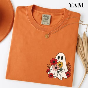 Floral Ghost Halloween Shirt, Cute Halloween Ghost Tee, Halloween Shirt for Women, Fall Apparel, Spooky Season T-Shirt, Trendy Halloween Tee