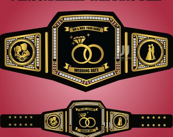 Personalized Wedding Ceremony Championship Belt - Custom Logo and Name - Wedding or Engagement Title Trophy Belt - Adult Size