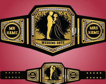 Personalized Couple Wedding Ceremony Gift Championship Belt - Custom Logo and Name - Wedding Trophy Title Belt - Adult Size