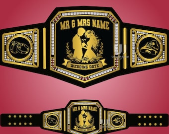 Custom Wedding or Engagement Ceremony Gift Championship Belt - Personalized Logo and Name - Wedding Trophy Title Belt - Adult Size