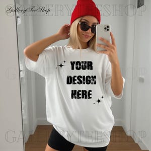 White Comfort Colors 1717 Mockup C1717 Lifestyle Mock White Tee Lifestyle Model Mockup - Oversized Tee, Aesthetic Mock Up, Y2K, Trendy Model