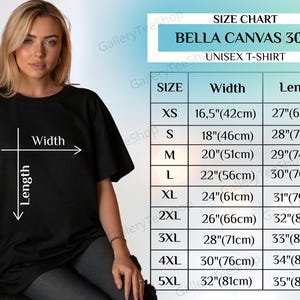 Bella Canvas 3001 Size Chart, Bella and Canvas 3001 Unisex T-Shirt Fit Guide, Shirt Measurement Chart, Bella Canvas Mockup Template