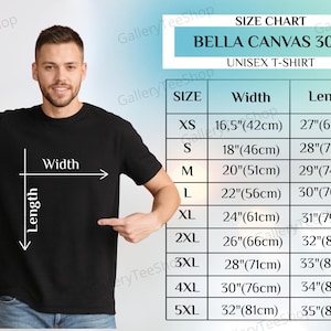 Bella Canvas 3001 Size Chart, Bella and Canvas 3001 Unisex T-Shirt Sizing Guide, Shirt Measurement Chart, Bella Canvas Mockup Template