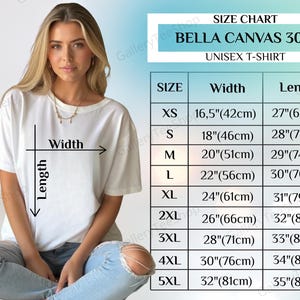 Bella Canvas 3001 Size Chart, Bella and Canvas 3001 Unisex T-Shirt Size Guide, Tee Measurement Chart, Bella Canvas Shirt Fit Mockup Template