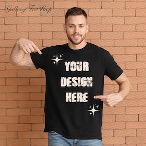 Bella Canvas 3001 Black Tshirt Mockup (IMAGE ONLY) | 3001 Mens Black T-shirt Mock-up | Simple Aesthetic Mens Bella Canvas | Model Mock