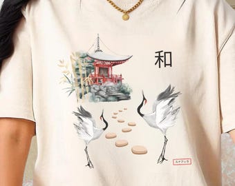 T-Shirt im japanischen Stil für Frauen, japanisches Storch-T-Shirt, Tokyo-T-Shirt Geschenk, Iwakuni Japan-Hemden, japanisches gedrucktes Frauen-T-Shirt