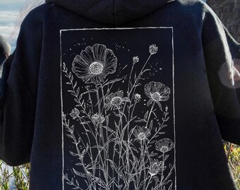 Felpa con cappuccio a fiori selvatici, felpa botanica, pullover floreale stile cottagecore, regalo per amanti della natura, felpa floreale da donna, maglietta floreale per la mamma, 4XL, 5XL