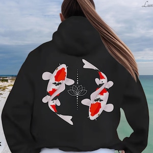 Sudadera con capucha de pez koi, sudadera con capucha de regalo para amantes de la estética japonesa, sudadera con capucha japonesa para hombre, sudadera con capucha japonesa para mujer, sudaderas con capucha asiáticas, sudadera con capucha estilo zen