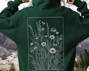 Boho Floral Hoodie,Wildflower Cottagecore Hoodi,Nature Lover Gift Hoodie,     Botanical Hoodie,Floral Hoodi Women,Flowers Hoodie,Damen-Hoodi