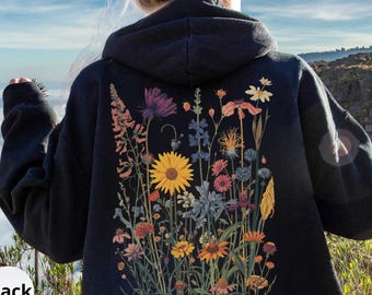 Floral Hoodi, Wildflower Hoodie, Flower Lovers Hoodie Gift, Boho Hoodie,  Gardening Hoodie, Cottagecore Hoodi, Hoodi Flowers, Hoodie Plants