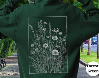 Boho Floral Hoodie, Wildflower Cottagecore Hoodie, Nature Lover Gift Hoodie, Rustic Floral Hoodie, Botanical Hoodie, Flowers Hoodie
