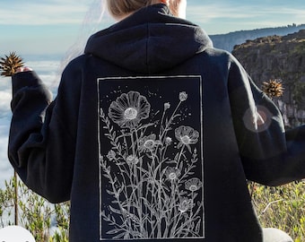 Wildflower Hoodie, Botanical Hoodie, Floral Boho Hoodie, Granola Girl Hoodie, Hoodie Gifts for Teenage Girls, Cottagecore Floral Hoodie,