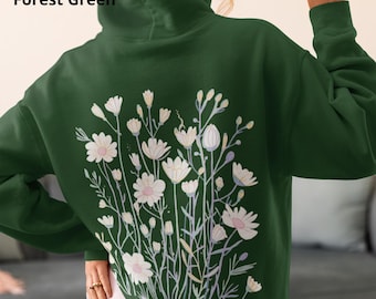 Wildflower Hoodie, Botanical Hoodie, Cottagecore Floral Hoodie, Nature Lover Gift, Mom Flower Hoodie, Boho Hoodie,Flowered Aesthetics Hoodie