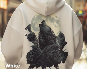 Gothic Hoodie With Wolf Moon And Black Roses,Wolf Hoodie For Women, Gothic Hoodie For Black Magic Fans,Witch Hoodie,Black Academy Hoodie