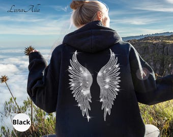 Engelsflügel Hoodie Für Frauen,Geflügelter Hoodie,Aesthete Hoodie,Himmlischer Hoodie,Grafischer Hoodie,Cooler Hoodie,Nicht Echte Kristalle - Sie sind gemalt!
