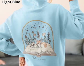 Cat And Book Hoodie, Hoodie for Book Lovers, Hoodie Gift Readers and Dreamers, Hoodie Teacher, Bookworm Hoodie, Hoodie Book,Book Club Hoodie